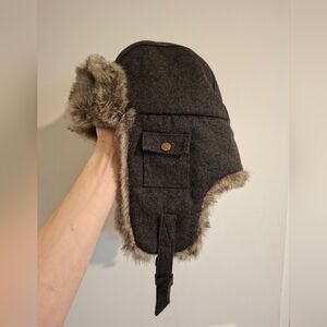 NWOT Lids Adult Gray Wool-blend (Faux) Fur-Lined Trapper Hat